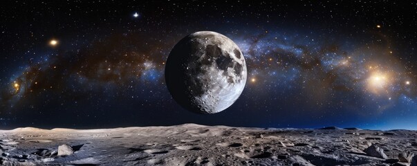 Beautiful panorama of planet earth seen from the moon.science concept.