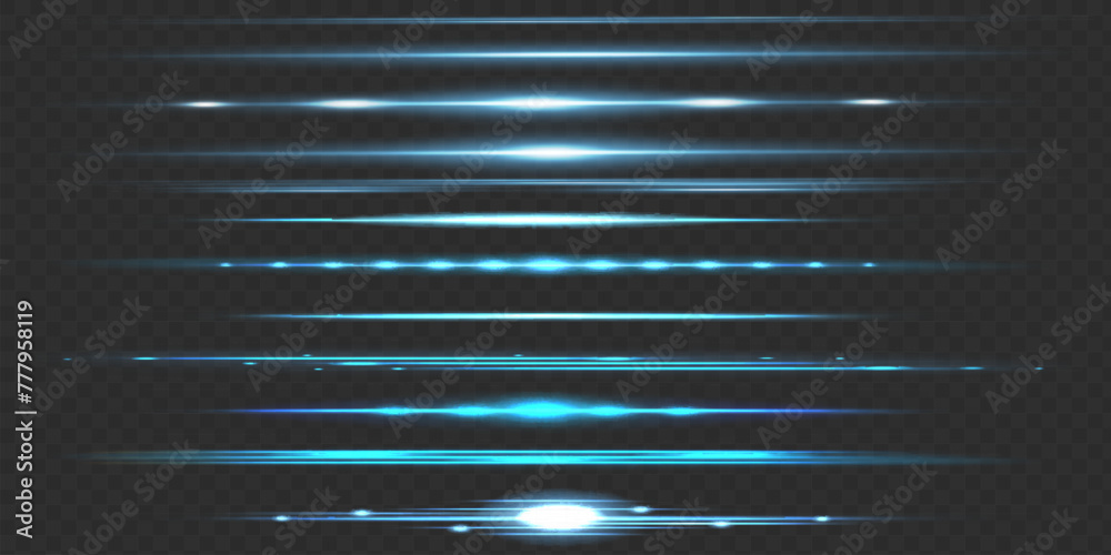 Wall mural red horizontal lens flares pack. laser beams, horizontal light light flares. glowing streaks on dark