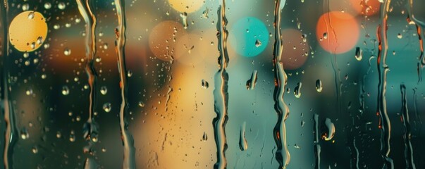 Blur background of raindrops falling on the glass