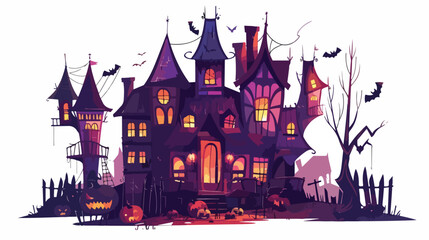 Halloween haunted house cartoon illustration flat