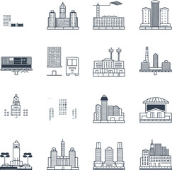 A digital drawing icons set of urban life and city landscapes. AI generative.