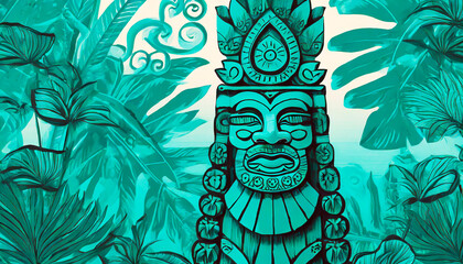 Tropical Teal Tiki God Statue
