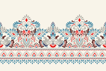 Damask Ikat floral pattern on white background vector illustration. - obrazy, fototapety, plakaty