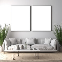 Two mockup picture frames in a modern living room