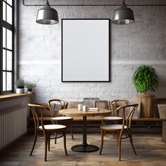 Mockup of a large blank poster in a cafe