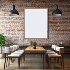 Blank wall poster mockup in a restaurant