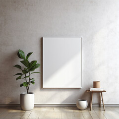 Mockup of a white empty poster in a minimal interior style