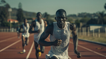An african athlete running on a race track.