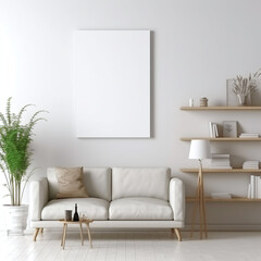 Empty canvas in modern living room with sofa and decorations