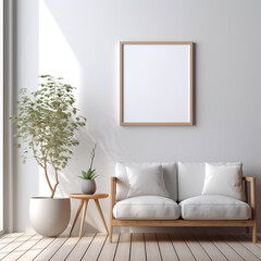 Mockup for interior design with blank painting on the wall