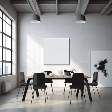 Mockup of plain white frame in meeting room