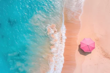 Fototapeten Photo relaxing aerial beach scene summer vacation holiday template banner perfect aerial drone top view - Generative ai © Nia™