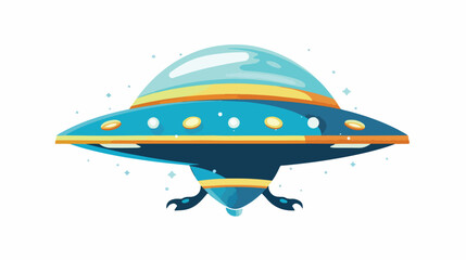 Flat funny blue alien spaceship logo or label d