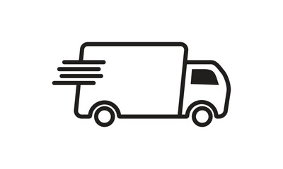 Fast moving shipping delivery truck line art vector icon for transportation apps and websites. Vector illustration isolated on transparent background
