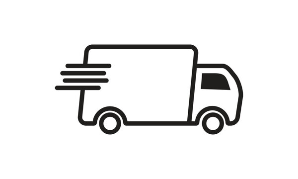 recommend clip art: Fast moving shipping delivery truck line art vector icon for transportation apps and websites. Vector illustration isolated on transparent background