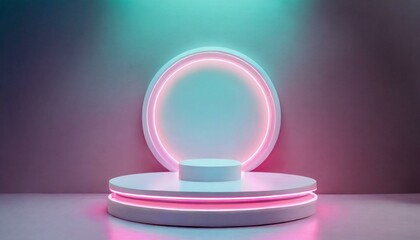 Futuristic Fantasy: Pastel Background with 3D Neon Podium