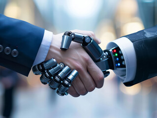 Businessman and Robot Handshake Representing AI Collaboration