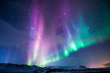 Northern Lights Dancing in The Polar Skies, With Vibrant Hues of Green, Purple, and Blue Illuminating The Darkness, Generative AI