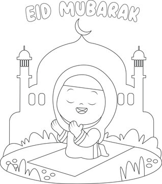 Vector Happy Eid Mubarak Coloring Page For Kids Activity