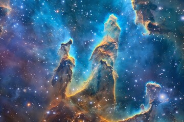 Obraz na płótnie Canvas Pillars of Creation in The Eagle Nebula, Showcasing Towering Columns of Gas And Dust Where New Stars Are Born, Generative AI