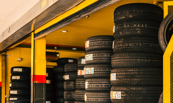 Stack of tyres in the garage