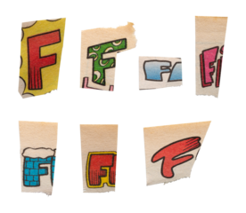 Ransom comics font type F from printout comics, HQ, cutout, collage element for graphic design, png isolated on transparent background	