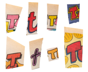 Ransom comics font type T from printout comics, HQ, cutout, collage element for graphic design, png isolated on transparent background	