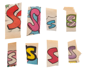 Ransom comics font type S from printout comics, HQ, cutout, collage element for graphic design, png isolated on transparent background	