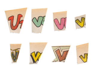 Ransom comics font type V from printout comics, HQ, cutout, collage element for graphic design, png isolated on transparent background	