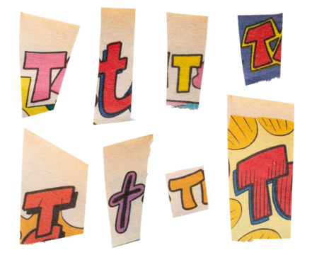 Ransom comics font type T from printout comics, HQ, cutout, collage element for graphic design, png isolated on transparent background	