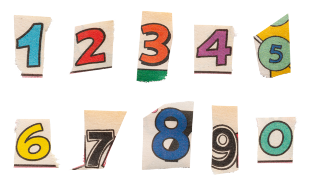Ransom comics font type numbers from printout comics, HQ, cutout, collage element for graphic design, png isolated on transparent background	