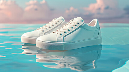 Unique and modern cool white sneakers with eye catching background. - obrazy, fototapety, plakaty