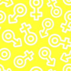 simple seamless pattern of white gender icons on yellow background, texture