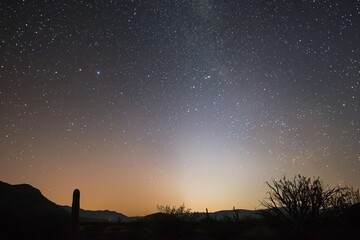 Zodiacal Light, a Faint Glow in The Night Sky Caused by Sunlight Scattered Off Dust Particles in The Plane of The Solar System, Generative AI