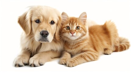 Obraz premium Cute dog and kitten. looking at camera. isolated on white background
