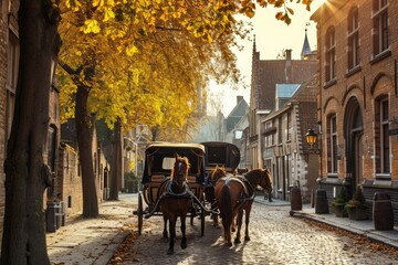 A carriage ride through the historic, Horse carriage on the street, AI generated