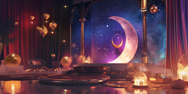 ramadan wallpaper moon night eid ul fiter bokeh background