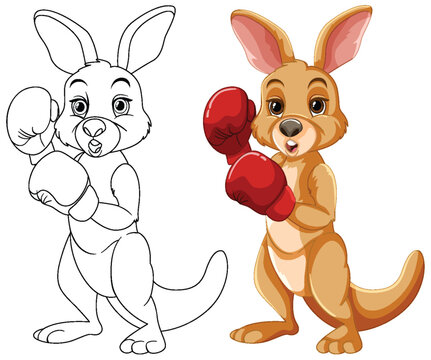 Cartoon kangaroo with boxing gloves, ready to fight