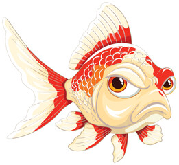 Vector graphic of a whimsical red and white goldfish