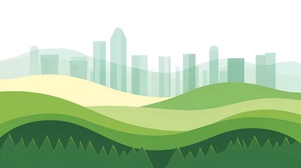 Simplistic Skyline with Rolling Hills and Eco-Friendly City Vibes in Minimalist Digital