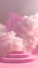 Pink Colored Theme Podium with Sky and Clouds