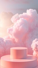 Pink Colored Theme Podium with Sky and Clouds