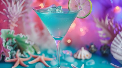 Ocean-themed cocktail in a martini glass, perfect for party and summer visuals.