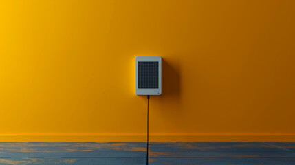 A smart plug with a solar panel that can generate electricity from sunlight on solid color background
