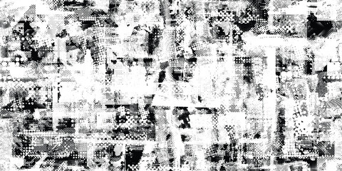 Glitch distorted grungy abstract forms . Halftone dots seamless pattern texture. Grange shapes .Grunge textured . Vector shapes with half tone dots .Screen print endless pattern texture - obrazy, fototapety, plakaty