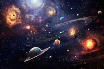 A display of various celestial bodies in a galaxy, Nebula and galaxies in space. Abstract cosmos...