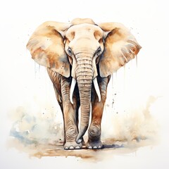A standing elephant watercolor clipart illustration on white background