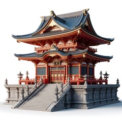 Fototapeta premium Japanese temple 3d illustration isolated on white background