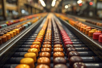 Chocolate candy factory, close-up