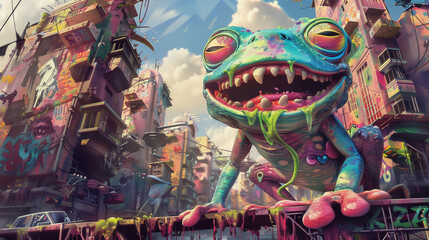 Fototapeta premium Vibrant Graffiti Chameleon in Urban Jungle